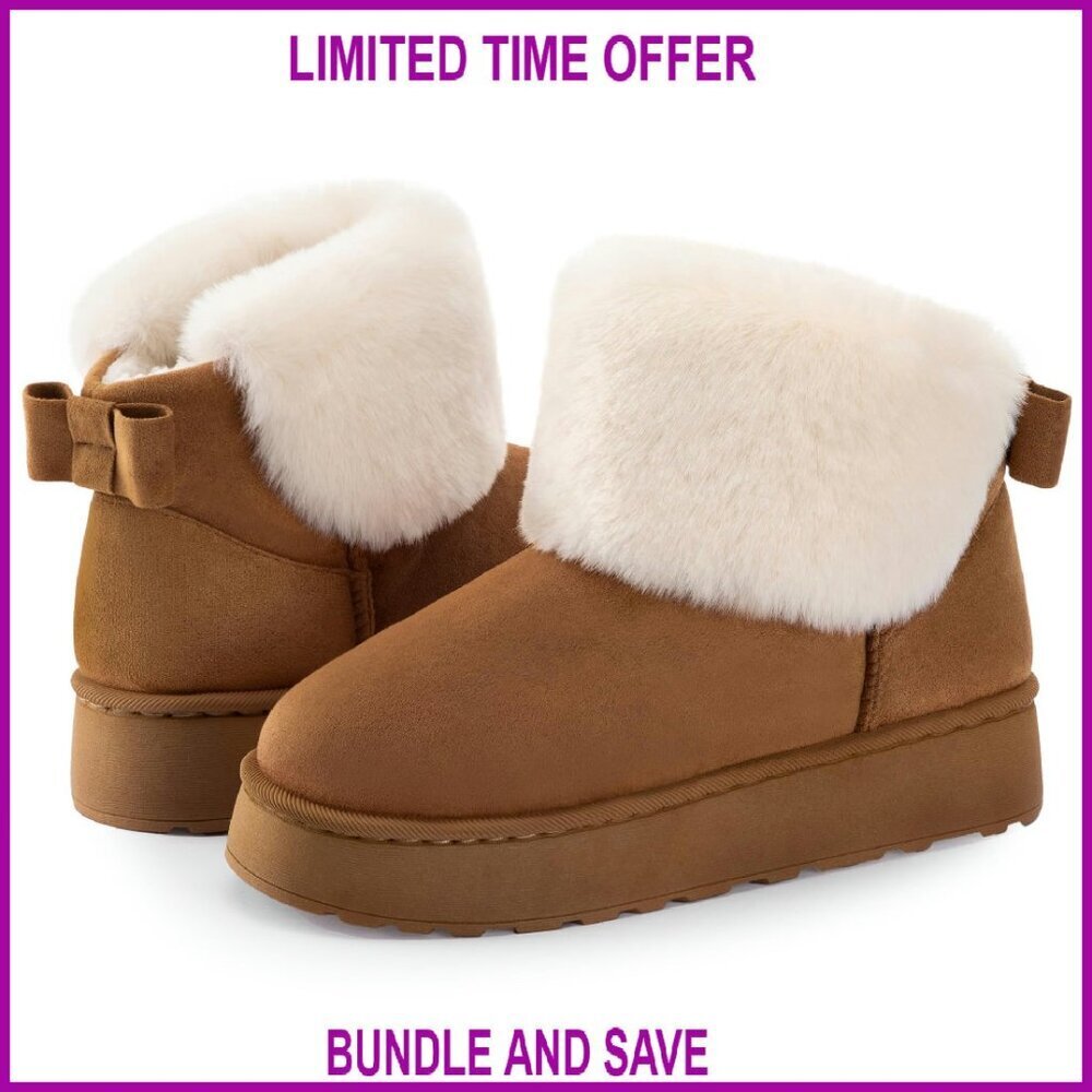 Women's Microsuede Platform Bootie Slippers with Faux Fur Lining